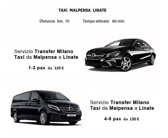 Tariffe taxi Malpensa Linate 2024