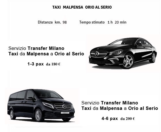 Tariffe taxi Malpensa Orio al Serio 2024